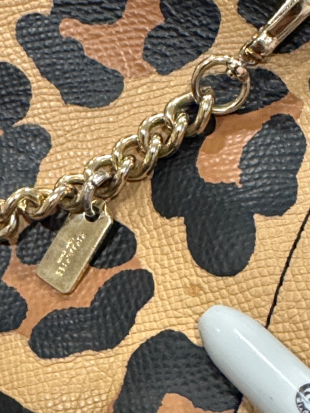 Coach Bag Leopard Ocelot Print Car Town Tote with Chain Detail - Picture 16 of 17